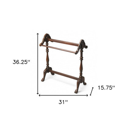 Soporte para mantas de madera tallada a mano, color marrón oscuro, de 31"
