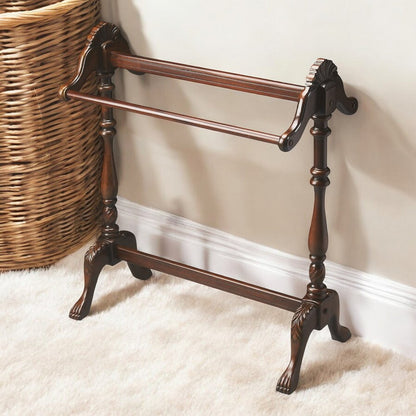 Soporte para mantas de madera tallada a mano, color marrón oscuro, de 31"