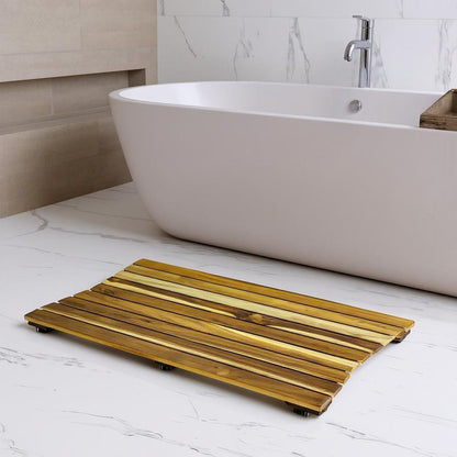 Alfombra de baño antideslizante de 23" con listones de teca marrón