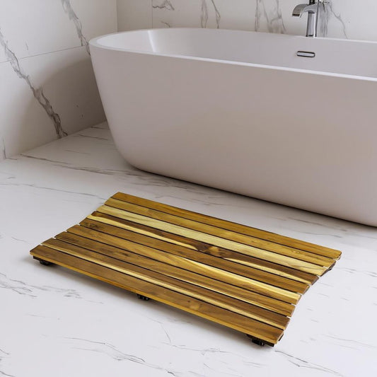 40" Brown Teak Slat Non Slip Bath Mat