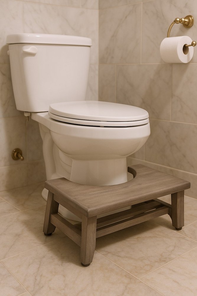 8" Gray Solid Teak Bathroom Toilet Stool
