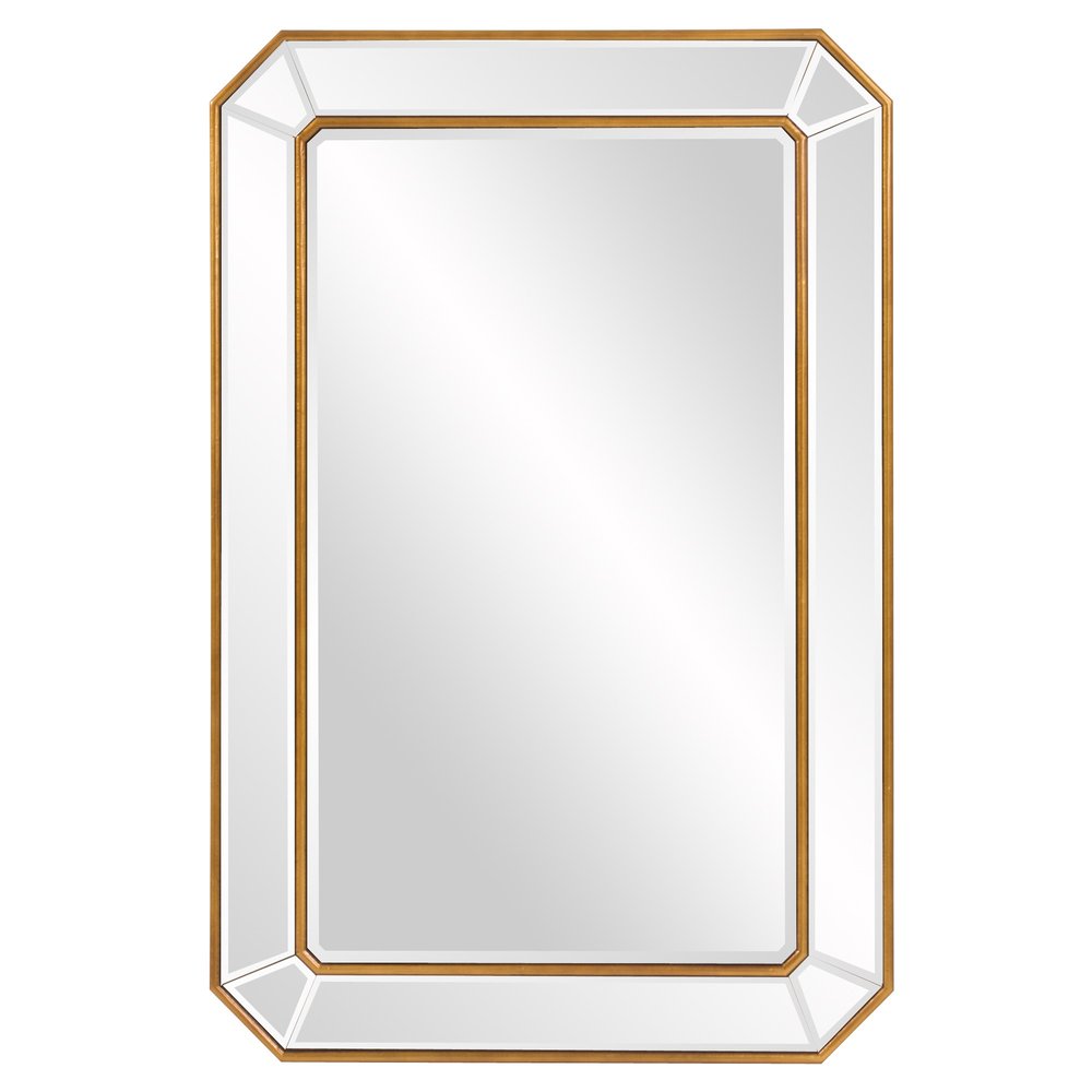 Espejo rectangular de hoja de oro con marco en ángulo