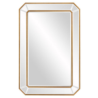 Espejo rectangular de hoja de oro con marco en ángulo
