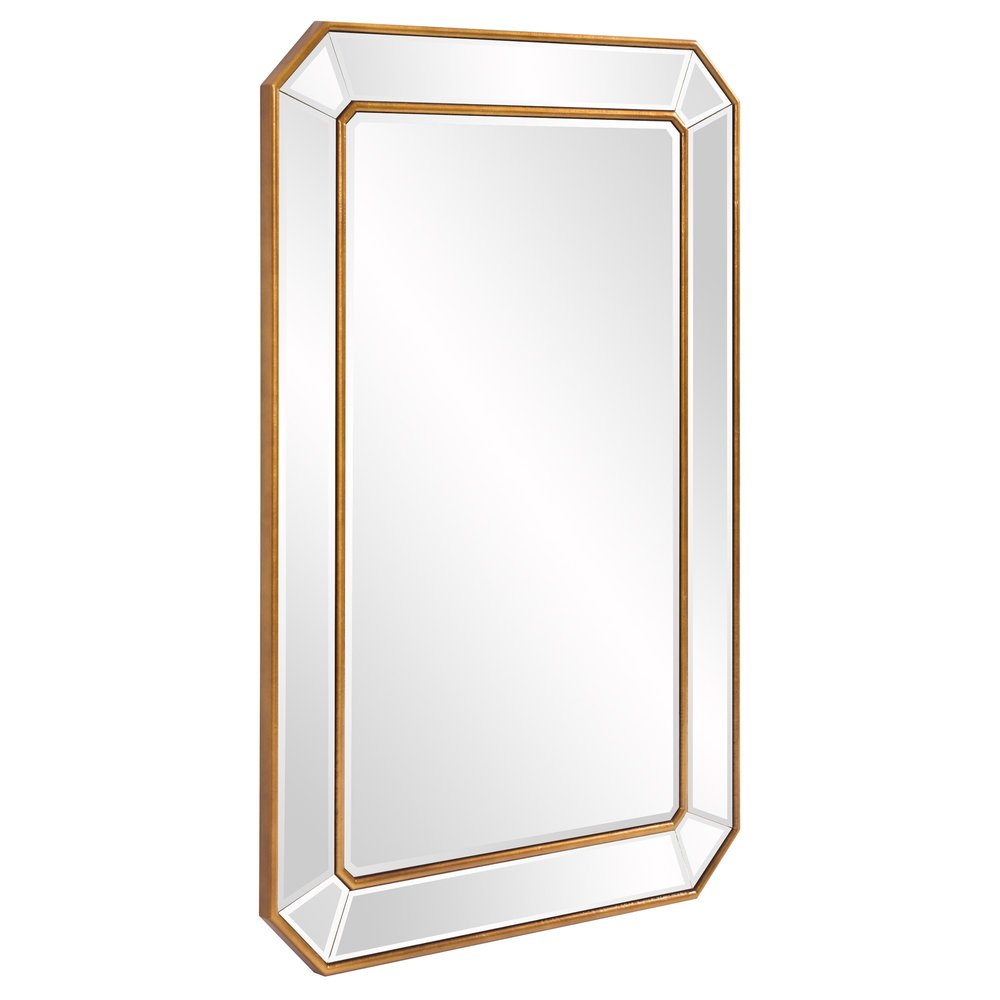 Espejo rectangular de hoja de oro con marco en ángulo