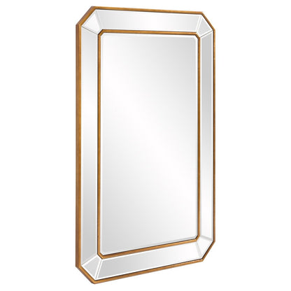Espejo rectangular de hoja de oro con marco en ángulo