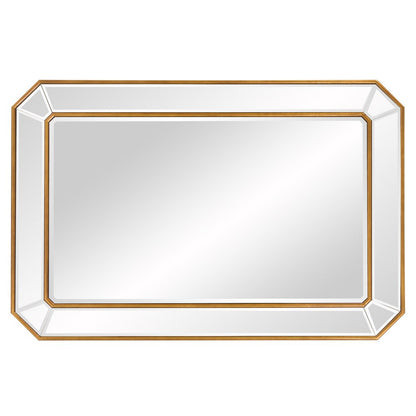 Espejo rectangular de hoja de oro con marco en ángulo