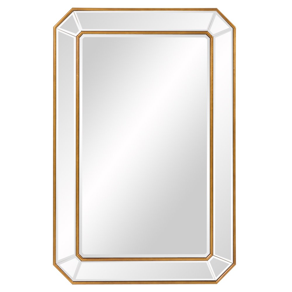 Espejo rectangular de hoja de oro con marco en ángulo