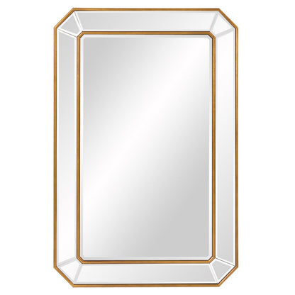 Espejo rectangular de hoja de oro con marco en ángulo