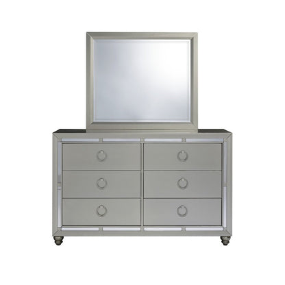 Cómoda doble de seis cajones de madera maciza plateada de 58"