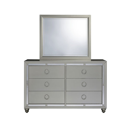 Cómoda doble de seis cajones de madera maciza plateada de 58"