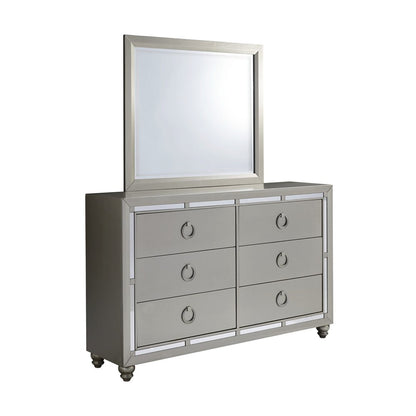 Cómoda doble de seis cajones de madera maciza plateada de 58"
