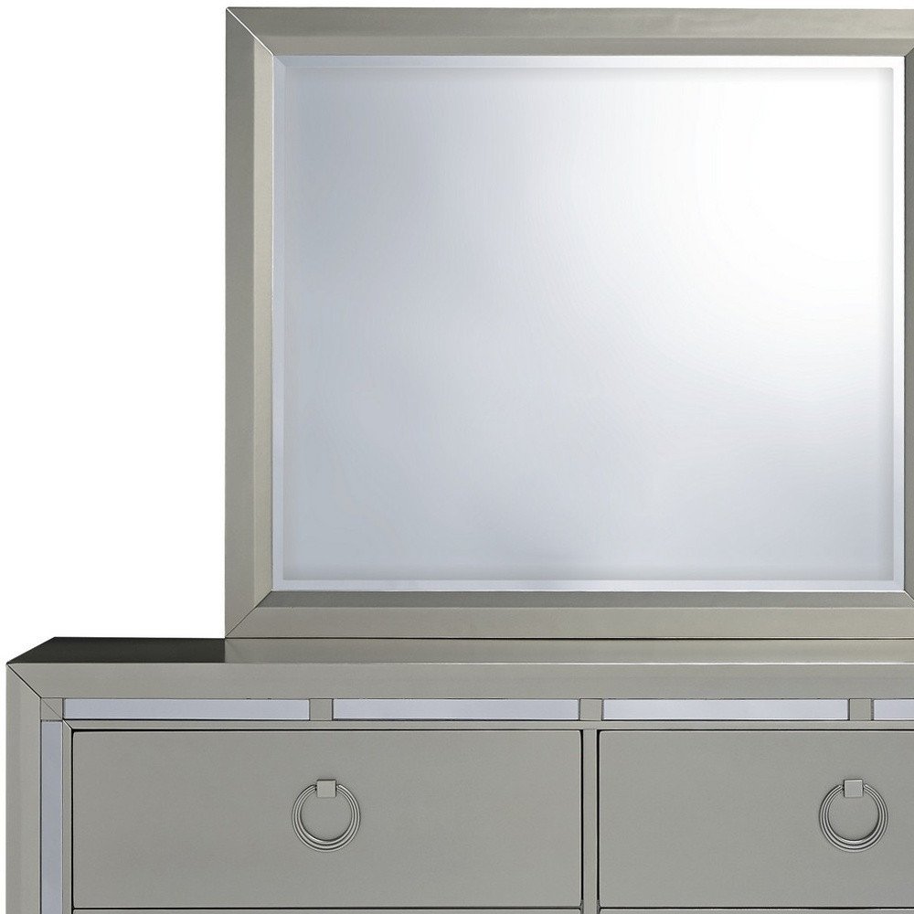 Cómoda doble de seis cajones de madera maciza plateada de 58"