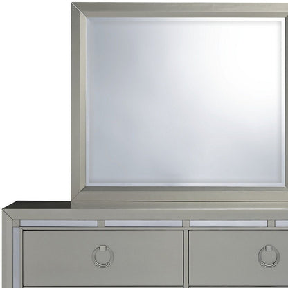 Cómoda doble de seis cajones de madera maciza plateada de 58"