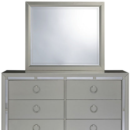 Cómoda doble de seis cajones de madera maciza plateada de 58"