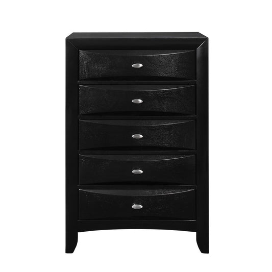 Cómoda de cinco cajones con espejo de madera maciza negra de 59"