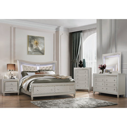 Cómoda doble de seis cajones color champán de 65" con detalles brillantes