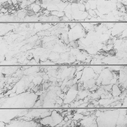 Modern White Dresser With 7 Faux Marble Detailed Front Drawer.