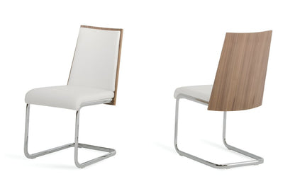 Set of Two White and Silver Upholstered Faux Leather Dining Side Chairs