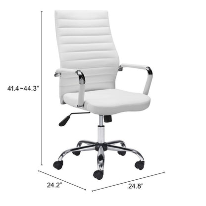 White and Silver Adjustable Swivel Faux Leather Rolling Conference Office Chair
