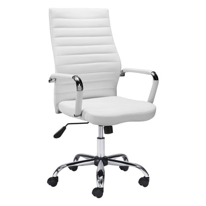 White and Silver Adjustable Swivel Faux Leather Rolling Conference Office Chair