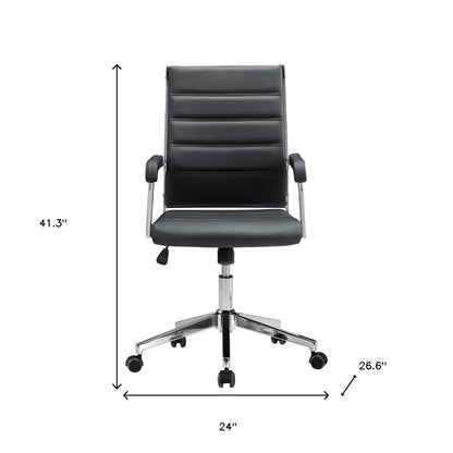 Silla de oficina giratoria ajustable de cuero sintético con ruedas para conferencias, color plateado y negro