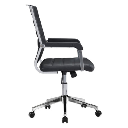 Silla de oficina giratoria ajustable de cuero sintético con ruedas para conferencias, color plateado y negro