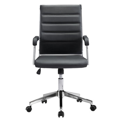 Silla de oficina giratoria ajustable de cuero sintético con ruedas para conferencias, color plateado y negro