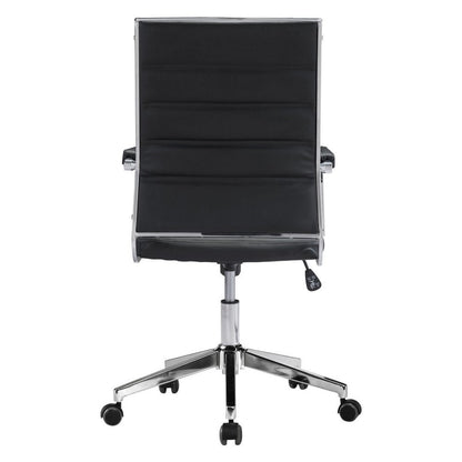 Silla de oficina giratoria ajustable de cuero sintético con ruedas para conferencias, color plateado y negro