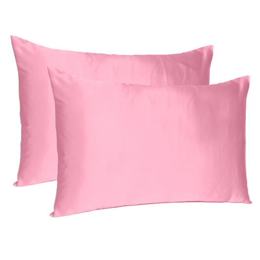 Juego de dos fundas de almohada estándar de satén sedoso de ensueño rosa