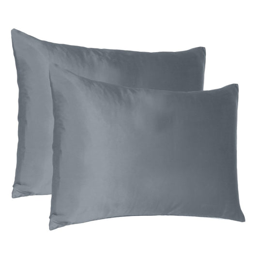 Juego de dos fundas de almohada estándar de satén de seda Dreamy gris oscuro
