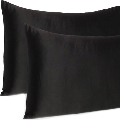 Juego de 2 fundas de almohada Queen de satén sedoso Black Dreamy