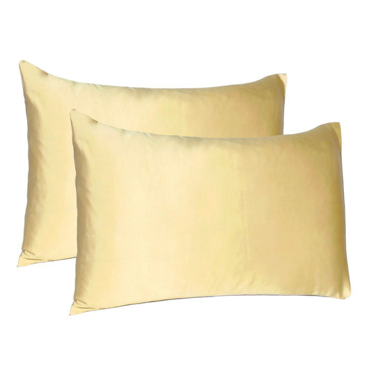 Juego de 2 fundas de almohada Queen de satén sedoso en amarillo pálido Dreamy