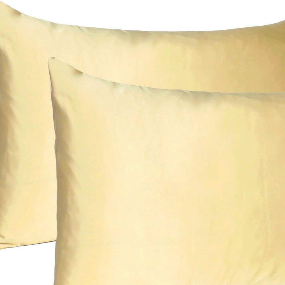Juego de 2 fundas de almohada Queen de satén sedoso en amarillo pálido Dreamy