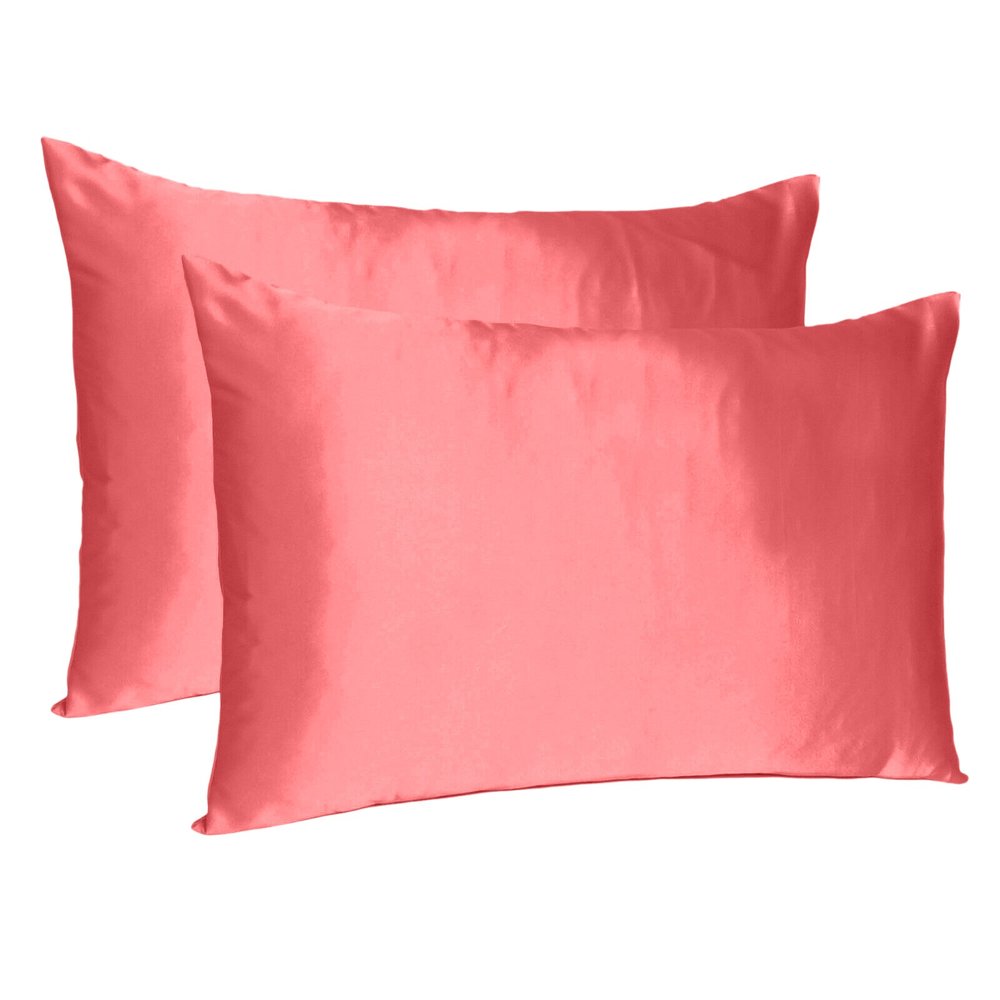 Juego de 2 fundas de almohada tamaño queen de satén sedoso Coral Dreamy