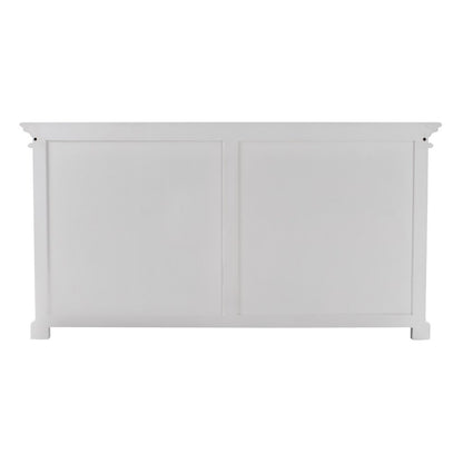 64" White Distressed Solid Wood Sideboard with Four Glass Doors