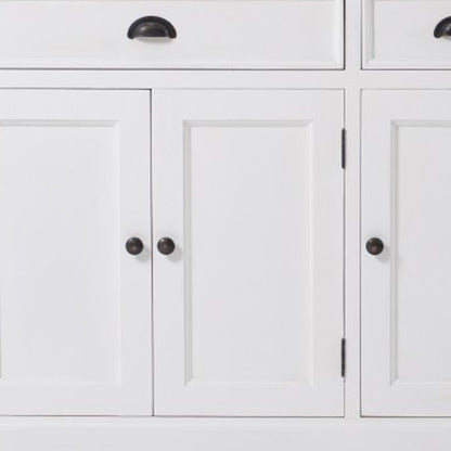 71" White Solid Wood Three Drawer Sideboard with Five Doors
