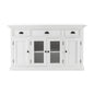 57" White Solid Wood Three Drawer Sideboard with Four Glass Doors