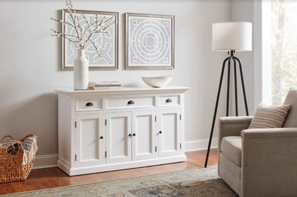 57" White Solid Wood Three Drawer Sideboard
