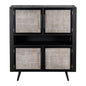 51" Black And Natural Wood And Rattan Accent Cabinet