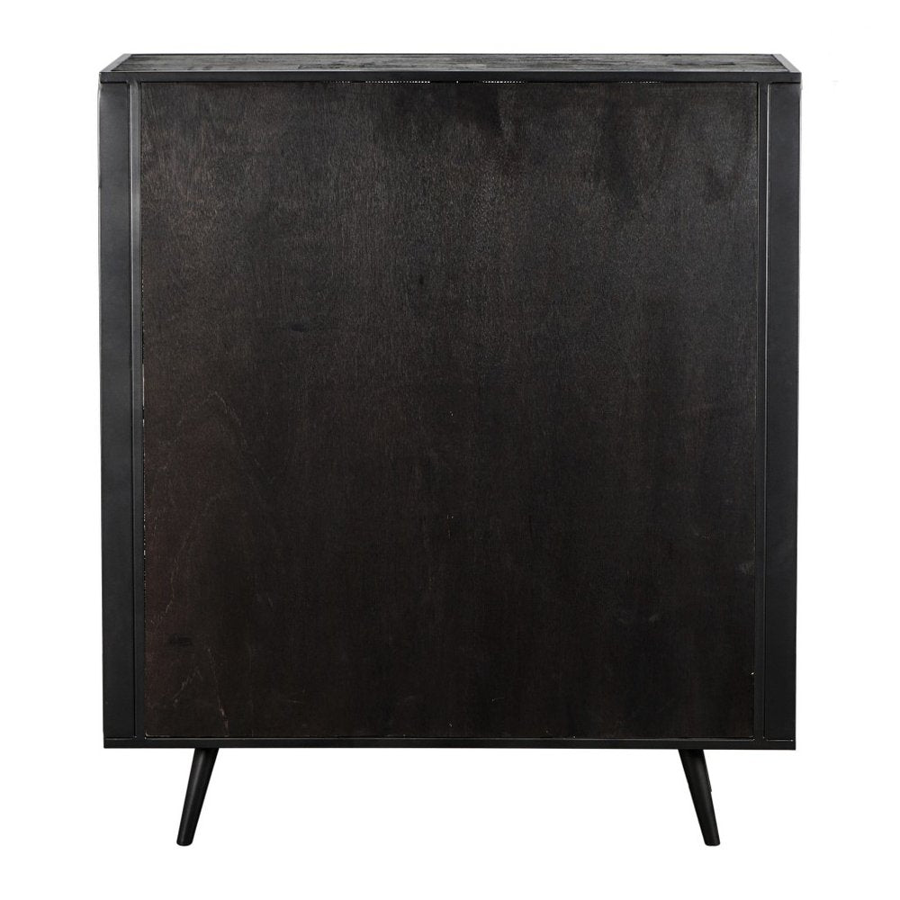 51" Black And Natural Wood And Rattan Accent Cabinet