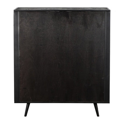 51" Black And Natural Wood And Rattan Accent Cabinet