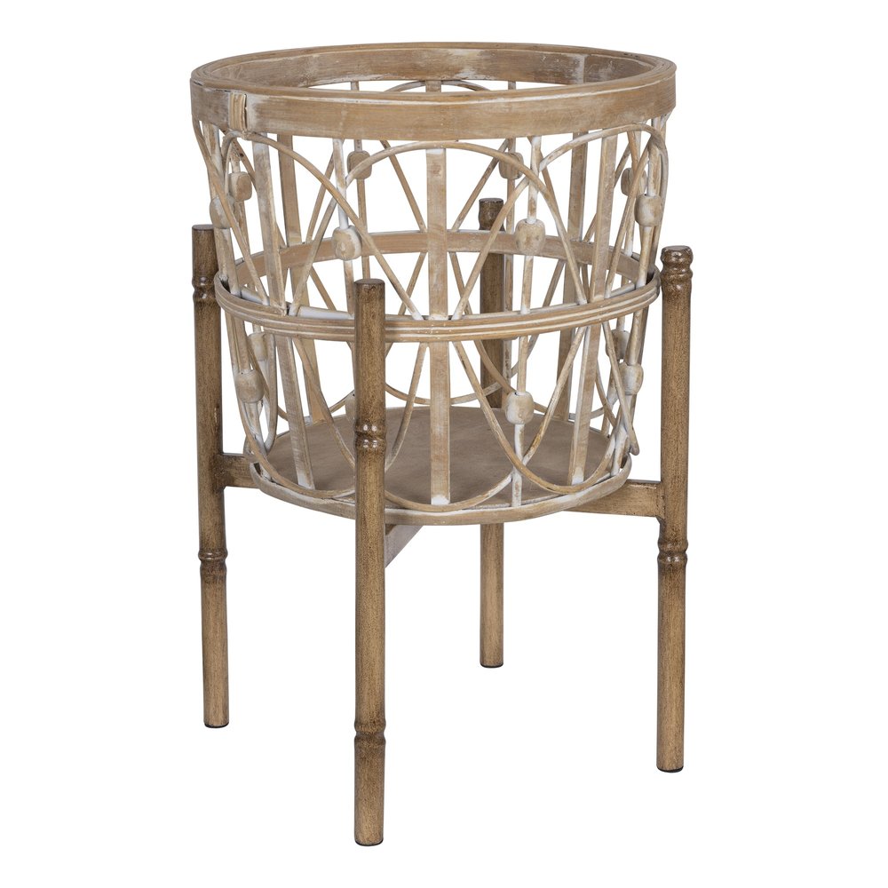 Maceta elevada redonda geométrica de madera maciza marrón de 14" para interior y exterior