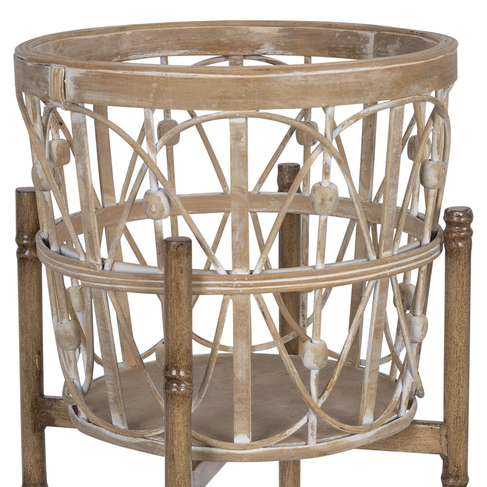 Maceta elevada redonda geométrica de madera maciza marrón de 14" para interior y exterior