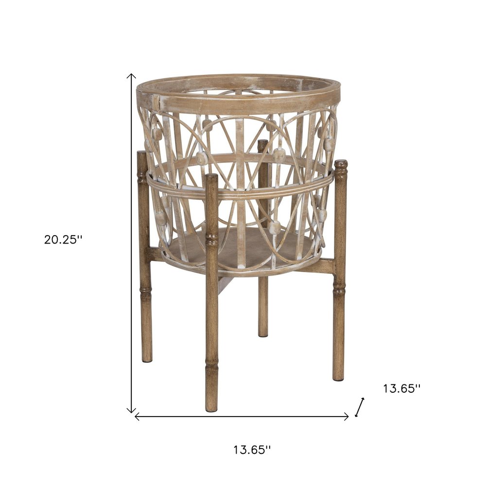 Maceta elevada redonda geométrica de madera maciza marrón de 14" para interior y exterior