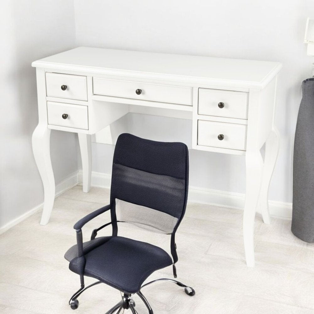 40" White Acacia Wood Writing Desk With Five Drawers