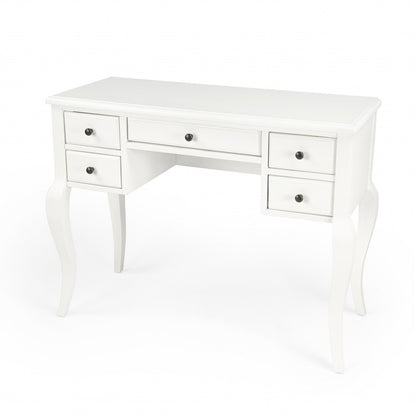 40" White Acacia Wood Writing Desk With Five Drawers