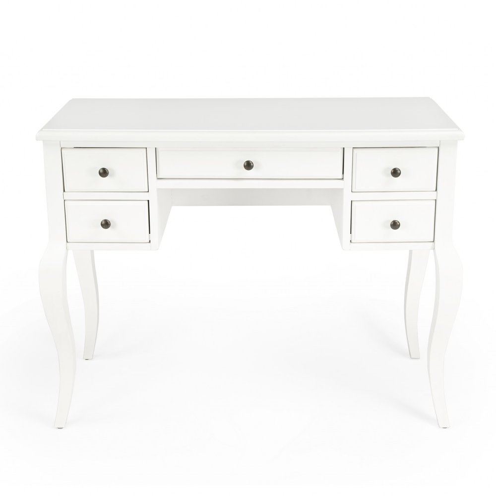 40" White Acacia Wood Writing Desk With Five Drawers