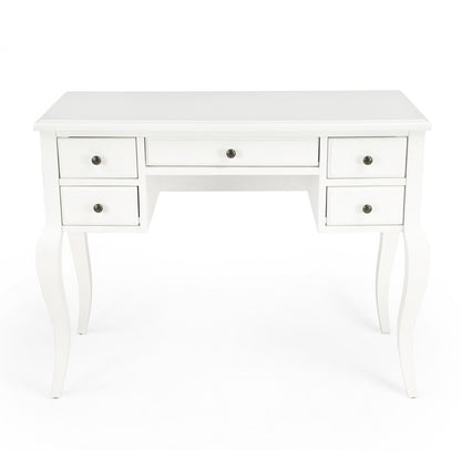 40" White Acacia Wood Writing Desk With Five Drawers