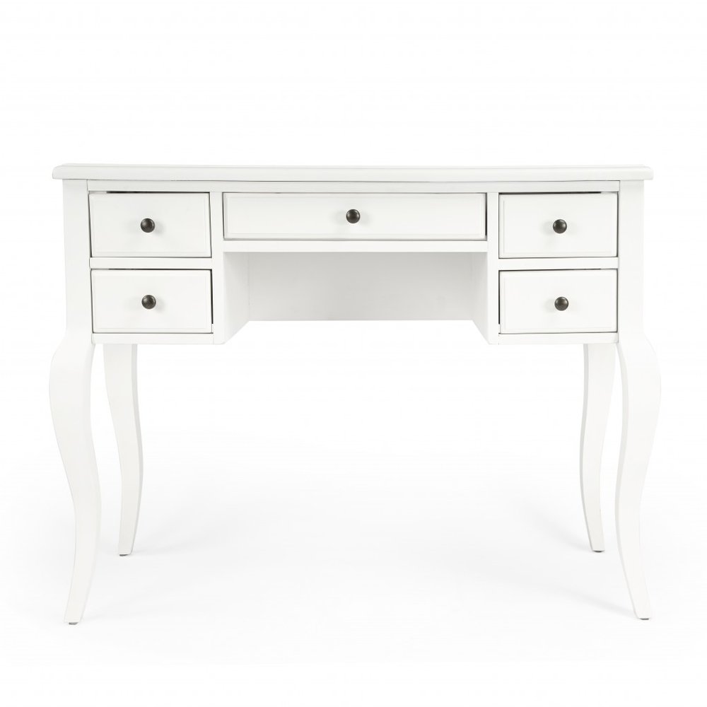 40" White Acacia Wood Writing Desk With Five Drawers