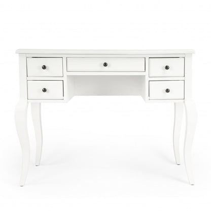 40" White Acacia Wood Writing Desk With Five Drawers